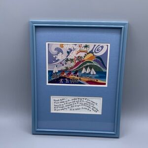 Vintage Roberta McDowell Whimsical Primitive Mom’s Rules Matted Blue Picture